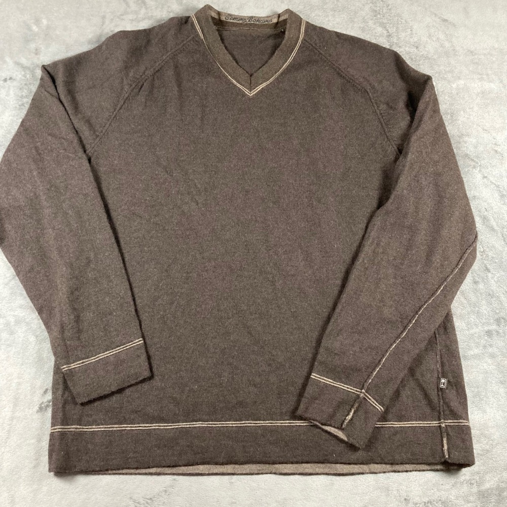 Tommy Bahama Mens Brown 100% Extrafine Merino Wool V-Neck Sweater Size M